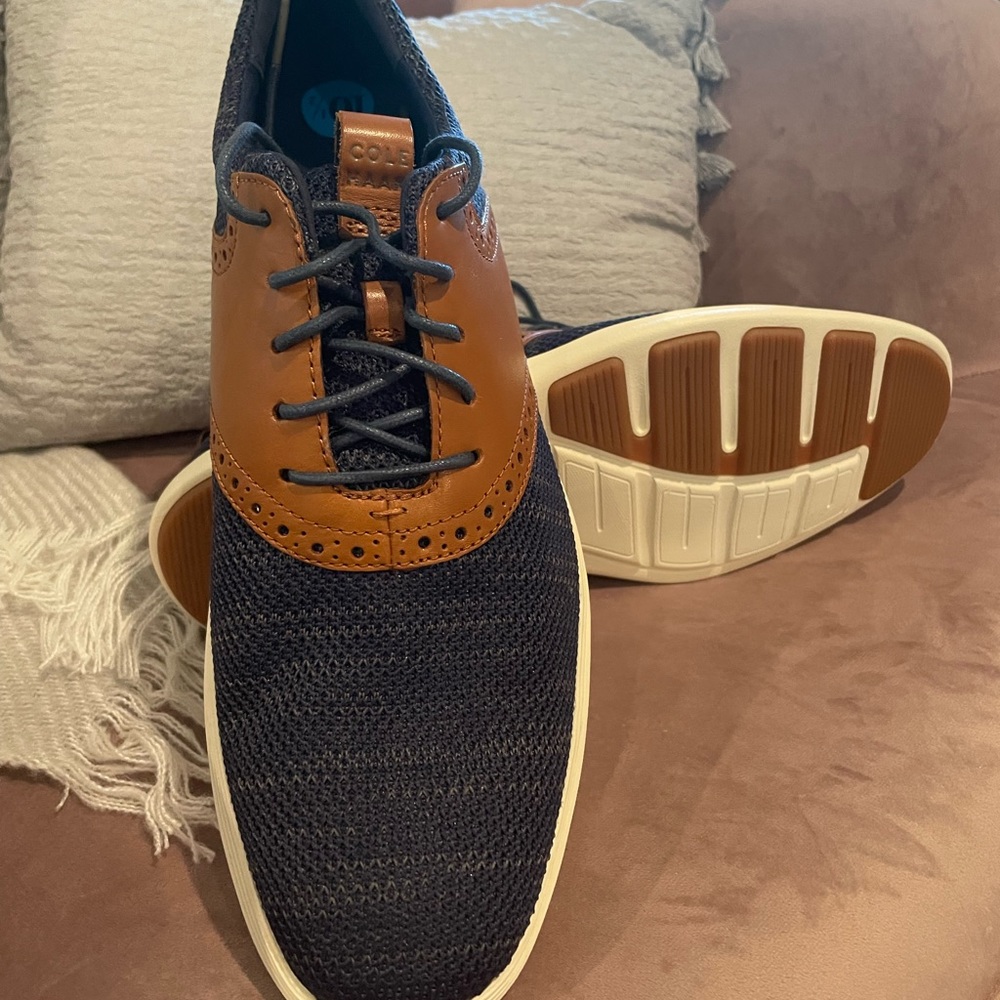 Cole Haan Grand Tour Knit Oxford Marine Blue Tan C31348 Men’s Shoes Size 10.5